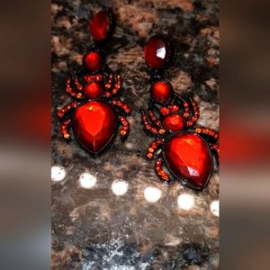 Costume Pierced Red Spider Halloween Earrings